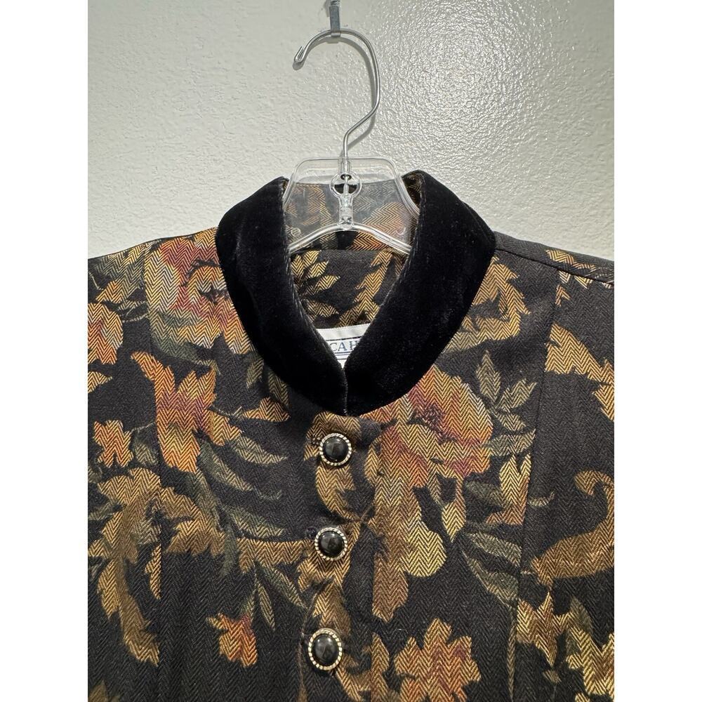 Vintage JESSICA HOWARD Button Front Black Floral Tapestry‎ Dress Buttons Maxi - Picture 5 of 14
